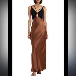 Bec & Bridge Kehlani V Maxi Dress in chocolate and black